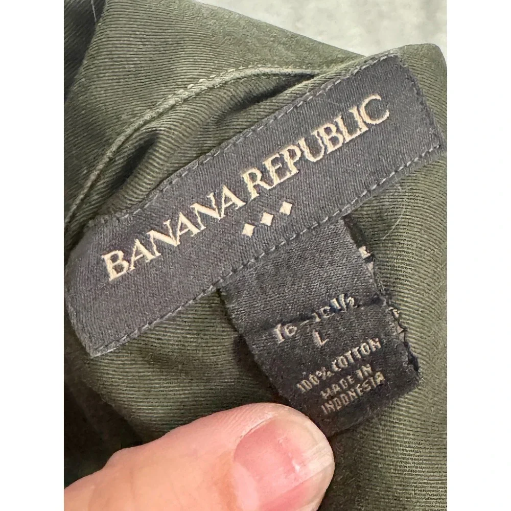 Banana Republic Mens Large Olive Green Cotton Button Down Long Sleeve Shirt L
